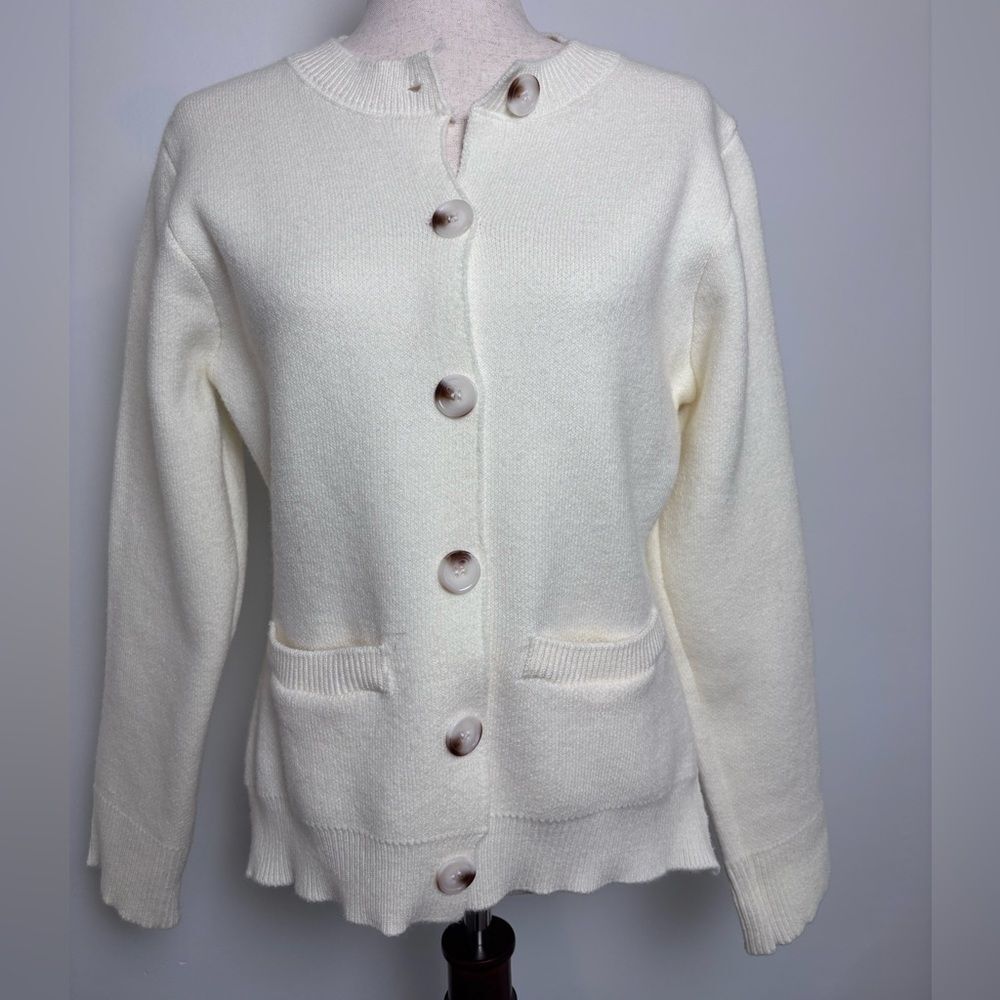 Classic Cream Button-Front Women's Cardigan Sweater